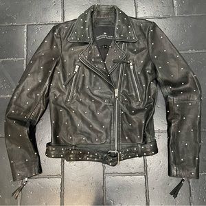 Designers Remix crystal embellished leather moto jacket